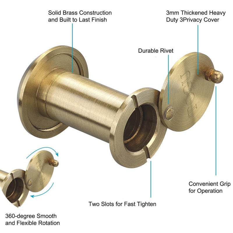 TOGU TG2814YG-SC Solid Brass UL Listed 220-degree Door Viewer with Heavy Duty Privacy Cover for 1-3/8"" to 2-1/6"" Doors  Satin Gold Finish 2 stes - Image 5